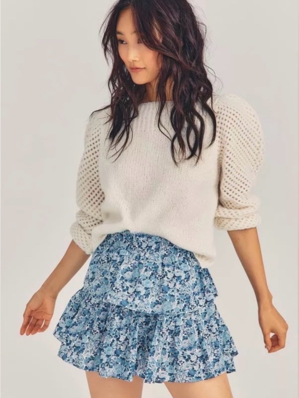 LOVESHACKFANCY x Liberty Mini Skirt Ruffled Blue Floral Print Size Medium M $325